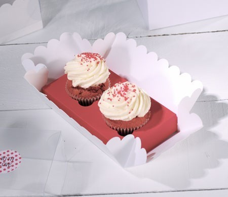 Caja para Dos Cupcakes Decorada con Botones Caja para Dos Cupcakes Decorada con Botones