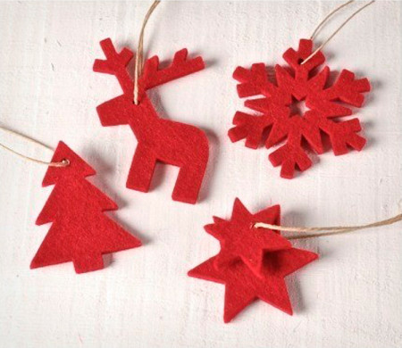 Set mit Weihnachtsschmuck aus Filz. Ein winterlicher Look! 