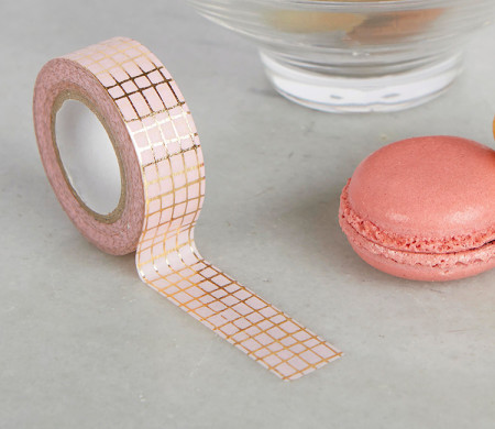 Rosa Washi-Tape mit goldener Karierung