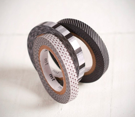 3 Washi-Tapes mit schwarz-weißen Mustern