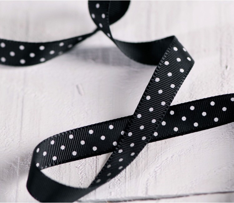 Schwarzes Grosgrain-Band mit weißen Punkten Schwarzes Grosgrain-Band mit weißen Punkten