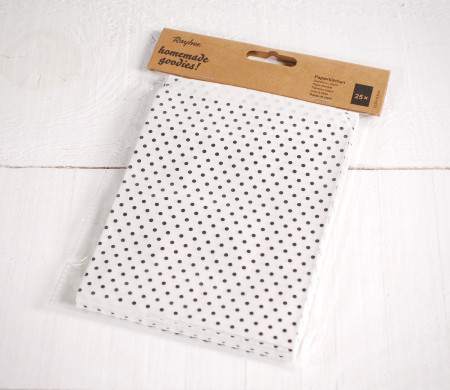 Bolsas de papel blancas con topos negros 