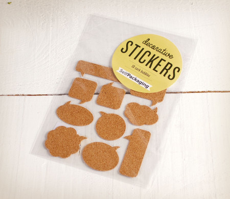 Korkaufkleber in Form von Comic-Snacks