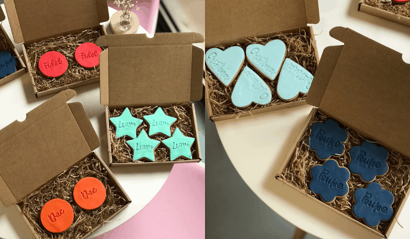 Personalisierte Kekse in unserer Schachtel für Postversand